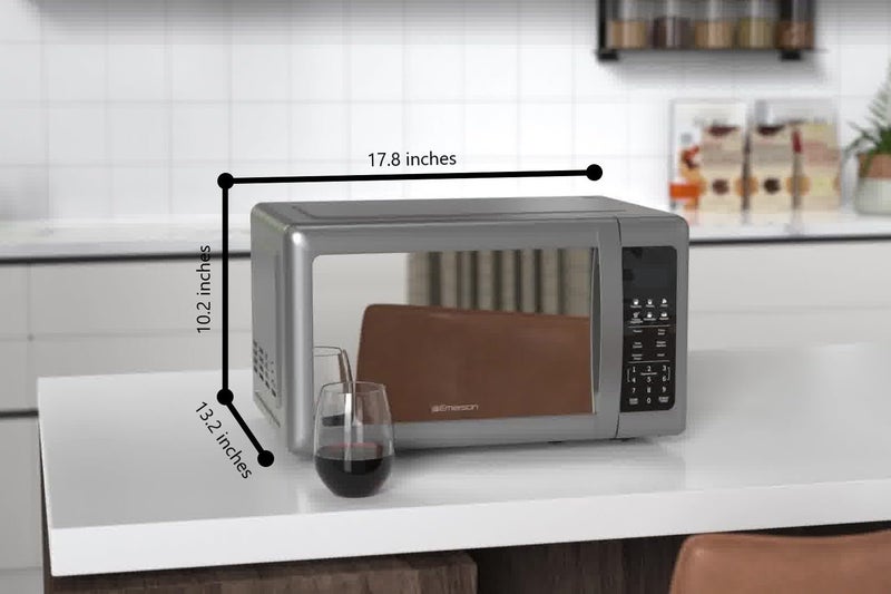 Emerson MW7601SL Countertop Microwave Oven with Sleek Mirrored Finish Glass Door, 700W, 10 Power Levels and 6 Pre-Programmed Settings with Child Safe Lock, 0.7. Cu. Ft., Silver - Image 2