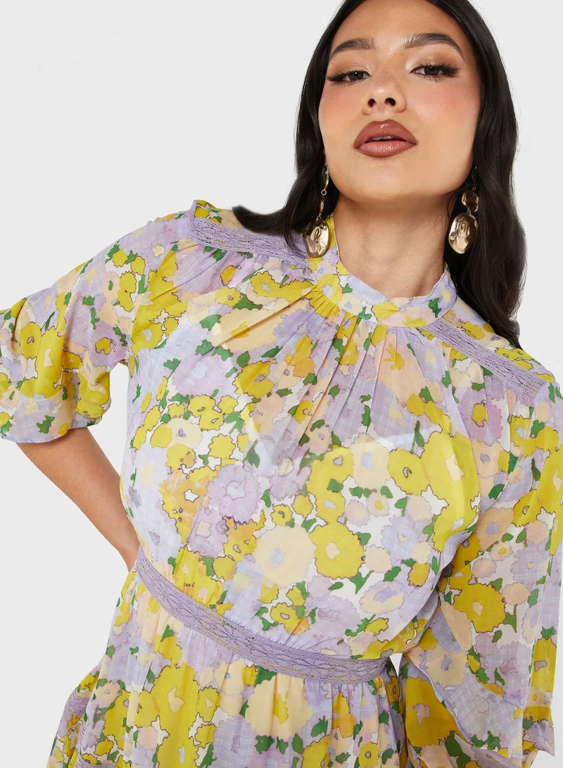 Hope & Ivy High Neck Floral Print Dress