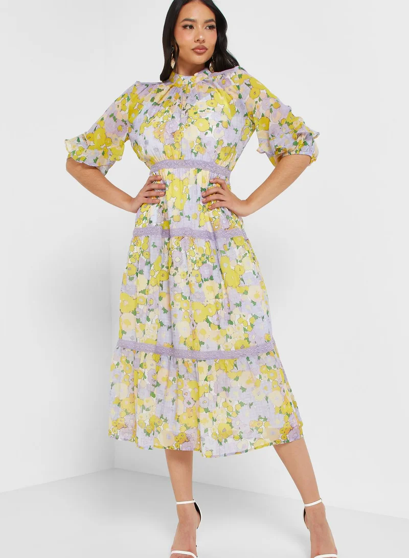 Hope & Ivy High Neck Floral Print Dress