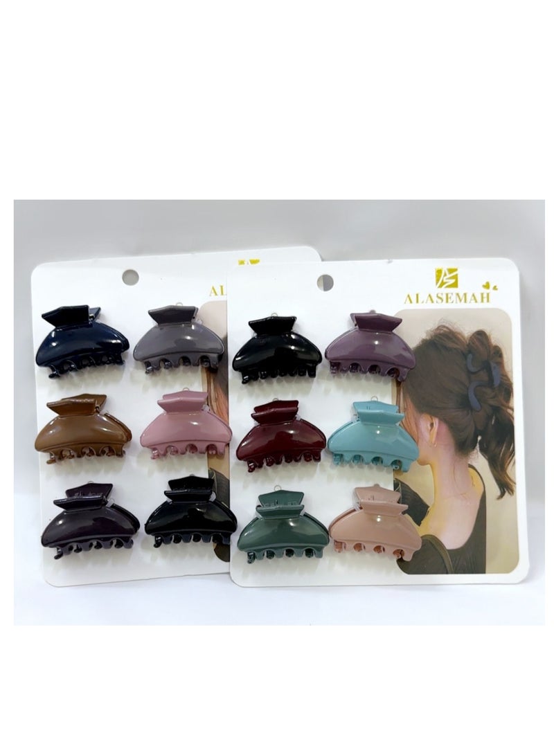 شعر مخلبية متوسط ​​غير قابل للانزلاق باسنان مزدوج متوسط ​​لامع للشعر الخفيف والقصير، إكسسوارات للنساء والفتيات 12 قطعة