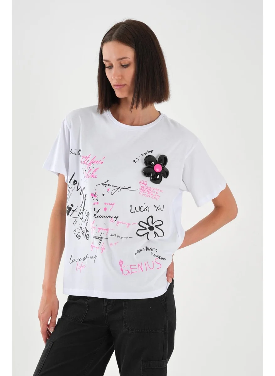 Alexander Gardi Alexandergardi Textured Floral Detail Printed Women's T-Shirt