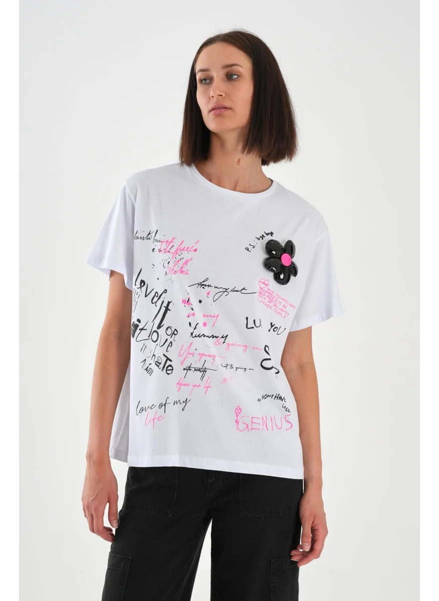 Alexander Gardi Alexandergardi Textured Floral Detail Printed Women's T-Shirt