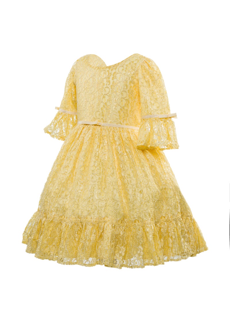 Queen YELLOW DRESS Girls Party Dress, Princess Dress Party Wear Wedding Evening Formal Pageant Dance Gown for Birthday Kid Girls Elegant  - Image 1