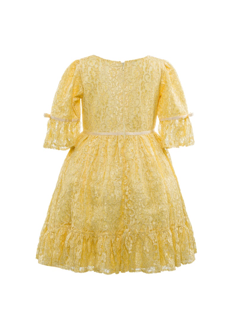 Queen YELLOW DRESS Girls Party Dress, Princess Dress Party Wear Wedding Evening Formal Pageant Dance Gown for Birthday Kid Girls Elegant  - Image 4