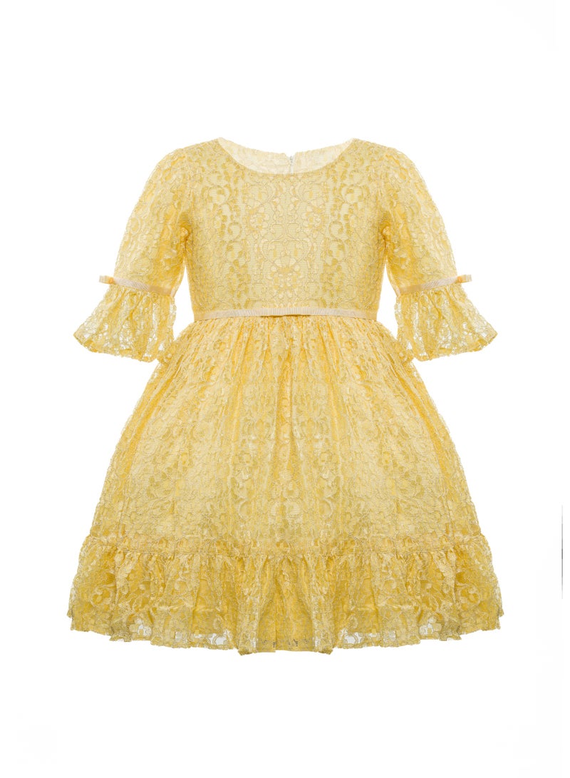 Queen YELLOW DRESS Girls Party Dress, Princess Dress Party Wear Wedding Evening Formal Pageant Dance Gown for Birthday Kid Girls Elegant - Image 3