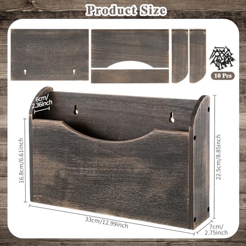 Suzile Wall Mounted File Holder Wood Magazine Holder Wall Hanging File Organizer for Office Mail Magazine Letter Paper Folder Organization Gray - Image 3