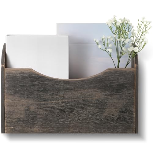 Suzile Wall Mounted File Holder Wood Magazine Holder Wall Hanging File Organizer for Office Mail Magazine Letter Paper Folder Organization Gray - Image 1