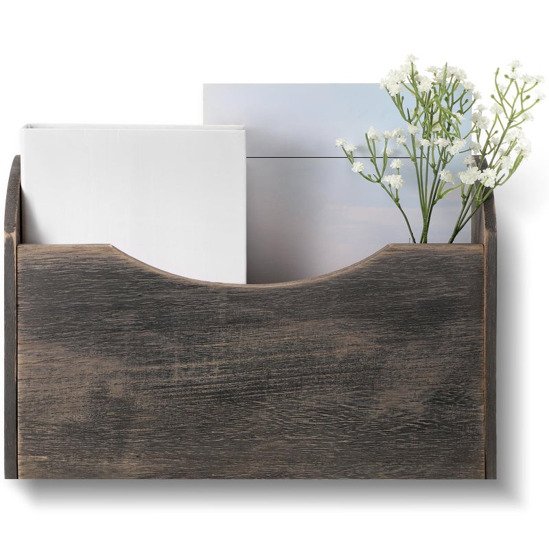 Suzile Wall Mounted File Holder Wood Magazine Holder Wall Hanging File Organizer for Office Mail Magazine Letter Paper Folder Organization Gray - Image 2