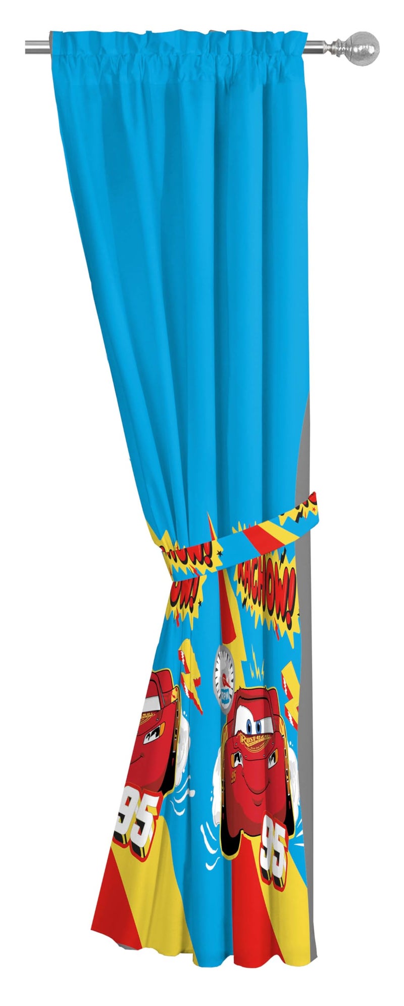 Sunny Side Up Window Curtains for Kids Bedroom 4-Piece Drape Set with 2 Tiebacks, Blue - Cars, 42" W x 63" L (Pack of 2) - Image 5