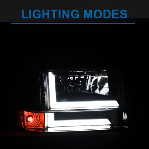 Fullux LED DRL Headlights Compatible with 1992-1996 Ford F150 F250 F350 & Ford Bronco Replacement Headlamp Amber Reflector Black Housing - Image 2