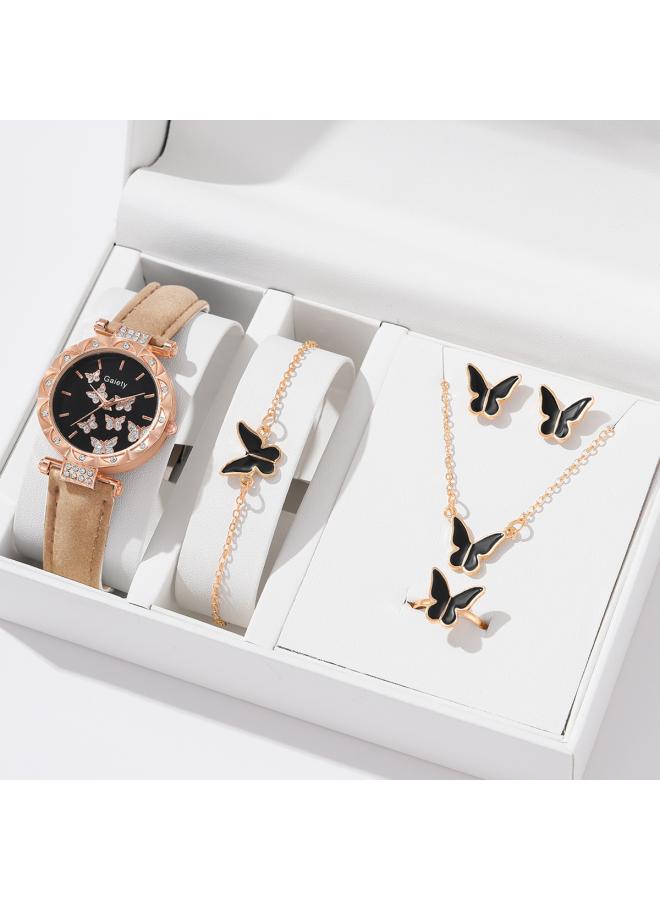 New Tiktok Popular Women's Watch Fashion Personality Simple Watch Butterfly Digital Belt Watch Set 