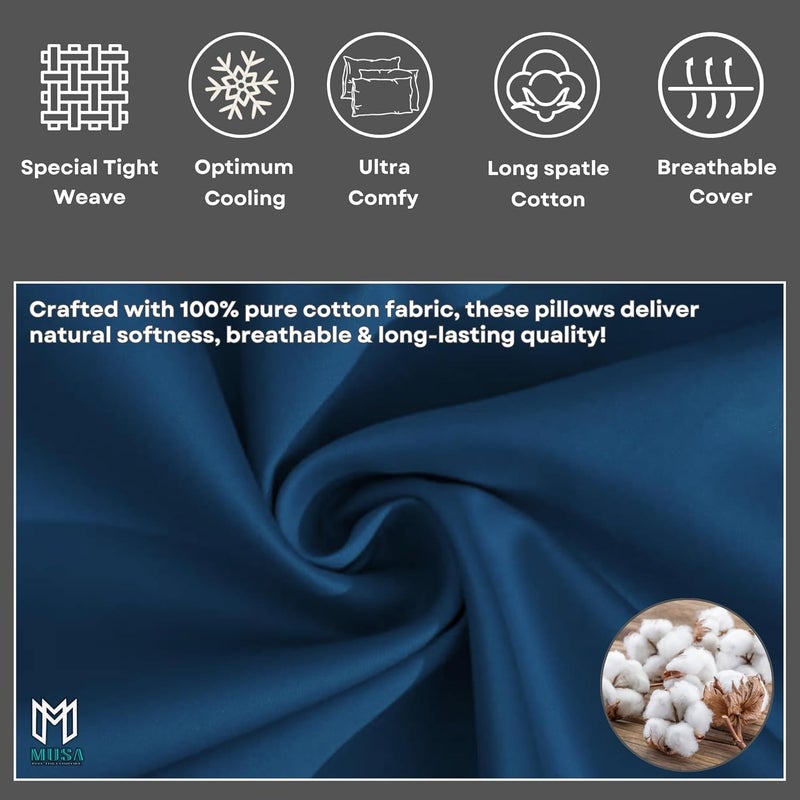 MUSA MUSA® Cotton Pillow Cover Shams - Washable Pillowcases for Sofa Cushions, Bedrooms & Dorm Decor | Hotel Quality Pillow Covers with Envelope Closure & 5cm Side Frame (4, Navy, 50 x 80cm) - Image 5