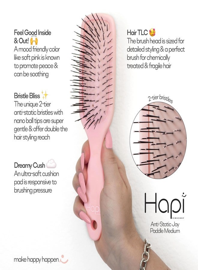 Cricket Hapi Anti-Static Joy Paddle Brush - Ultra-Soft Cushion Pad, 2-Tier Anti-Static Bristles, Gentle Detangling Hair Brush for Women, Men, and Stylists, Ideal for Fine Hair - Medium, Soft Pink - Image 2