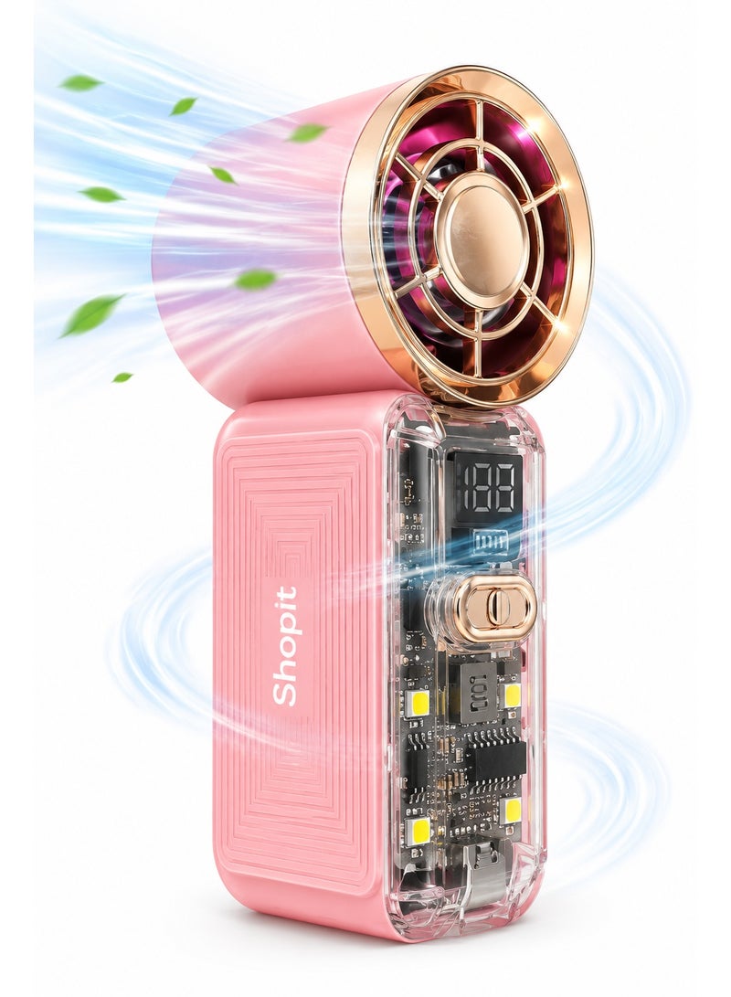Shopit Mini Handheld Turbo Cooling Fan with Ice Plate, Digital Display, USB Rechargeable 1500mAh (Pink) - Image 1