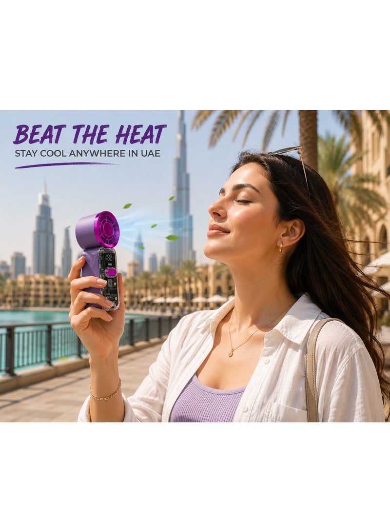 Shopit Mini Handheld Turbo Cooling Fan with Ice Plate, Digital Display, USB Rechargeable 1500mAh (Pink) - Image 2