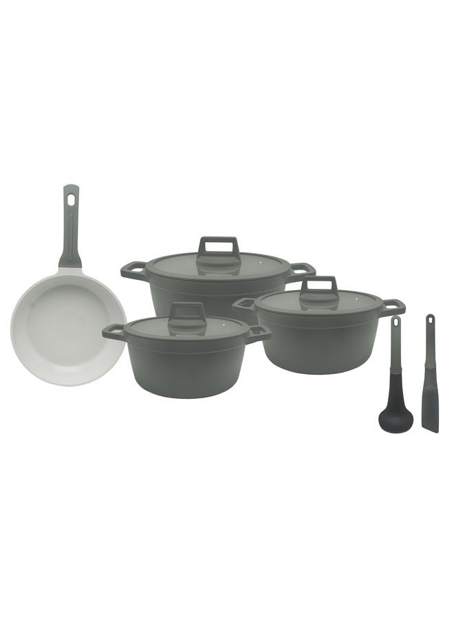 PROCILA 9-Piece Cast Aluminium Non-Stick Cookware Set Light Green, Set Includes: 28cm Casserole, 24cm Casserole, 20cm Casserole, 26cm Frypan, 2pcs Kitchen Tools - Image 3