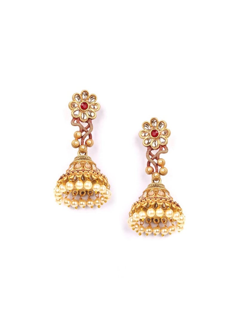 Priyaasi Women Red Kundan Handcraft Jhumka Earrings  - Image 2