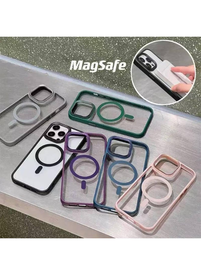 Luxury Metal Lens Camera Protection Magsafe Phone Case for iPhone 15 Pro Max Wireless Charging Cover - Clear Back Slim -Purple - Image 2