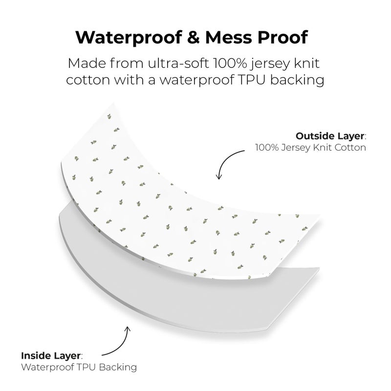 Ely's & Co. Patent Pending Waterproof Crib Sheets, 100% Cotton with Waterproof Lining - Built in Crib Mattress Protector, 2 Pack Fitted Toddler Sheet Set, Berry and Cluster Dot (Sage) 28â€ x 52â€ - Image 3