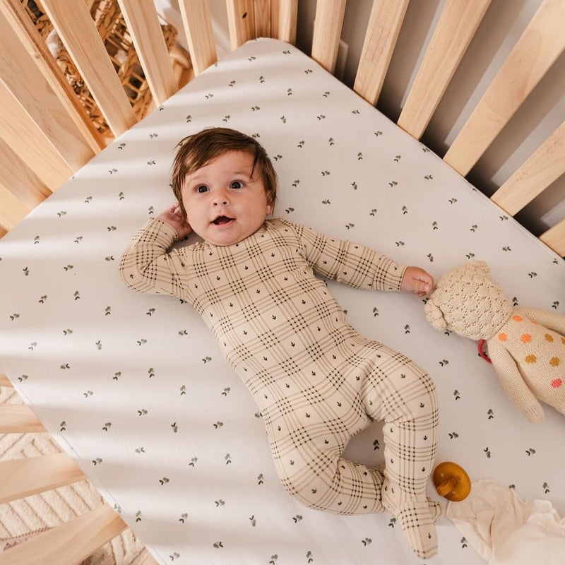 Ely's & Co. Patent Pending Waterproof Crib Sheets, 100% Cotton with Waterproof Lining - Built in Crib Mattress Protector, 2 Pack Fitted Toddler Sheet Set, Berry and Cluster Dot (Sage) 28â€ x 52â€ - Image 2
