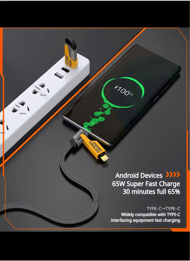 65W iPhone USB C Cable,iPhone 16 Pro Max cable, Samsung Galaxy S10 Plus Cable, USB C To Lightning,4 Universal Connectors Compatible with iPhone,iPad,Samsung, Xiaomi, Huawei,Laptops,65W Max USB C to USB C,1.2 meter.  - Image 3