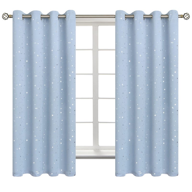 BGment Bgress Star Room Stretains Darkening Room for Kids Bedroom - Grommet Silver Silver Star Print Startains for Beach Room مجموعة من لوحين باللون الأزرق 52 × 63 بوصة - Image 1