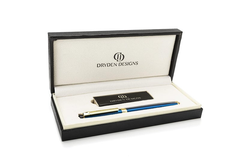 Dryden Designs Fountain Pen. Medium Nib Premium Box | 6 Ink Cartridges Included (Mysterious Blue) - Image 2