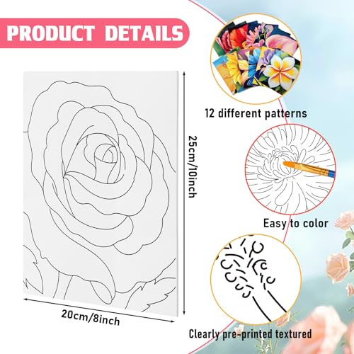 Tinlade 12 Pcs 79 x 98 Inch Pre Drawn Canvases for Painting Pre Stretched Canvas DIY Coloring Outline Painting Boards for Beginners Adults Abstract Flower - Image 3
