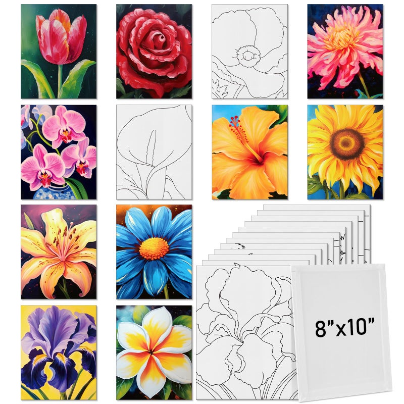 Tinlade 12 Pcs 79 x 98 Inch Pre Drawn Canvases for Painting Pre Stretched Canvas DIY Coloring Outline Painting Boards for Beginners Adults Abstract Flower - Image 2