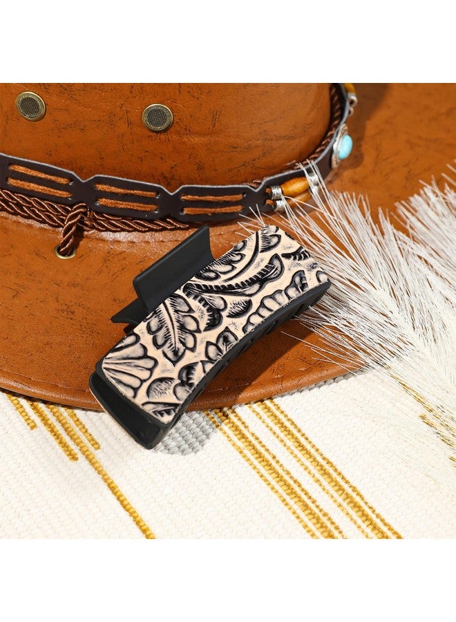 DEEKA Western Hair Clip For Women, Large Genuine Leather Brown And Turquoise Embossed Tooled 4" Hair Claw Clips, Country Girls Cowgirl Stuff, Hair Accessories For Thick Hair - Black - Image 2