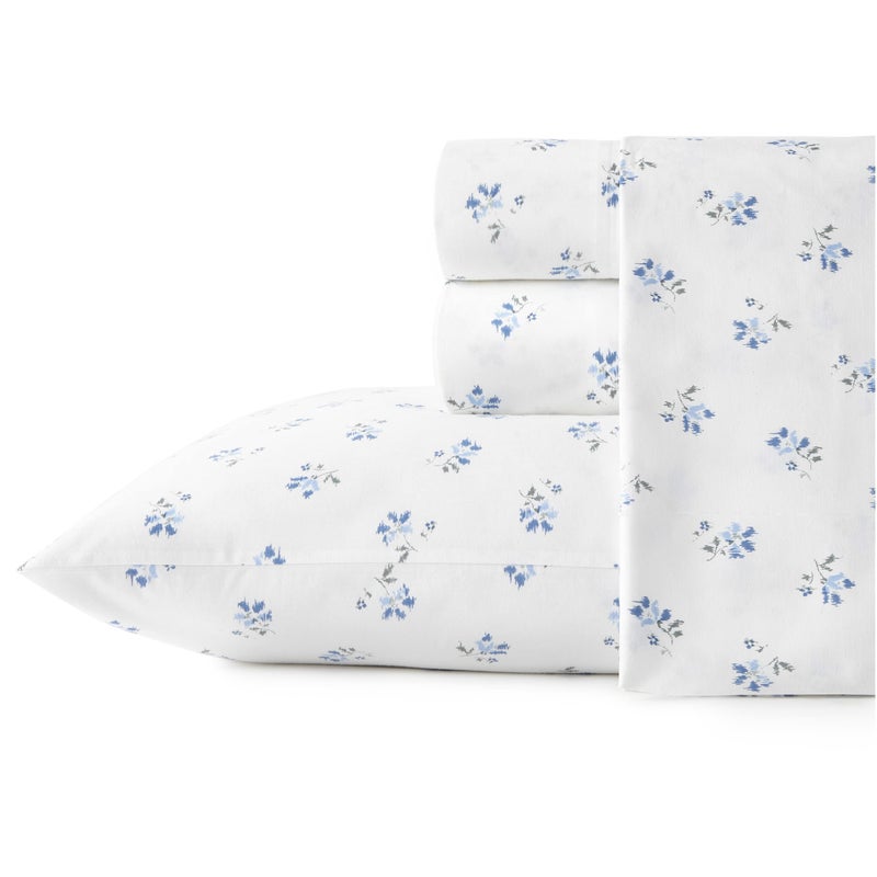 Stone Cottage  King Sheets Cotton Percale Bedding Set Crisp  Cool Home Decor Blue Sketchy Ditsy 4pcs King