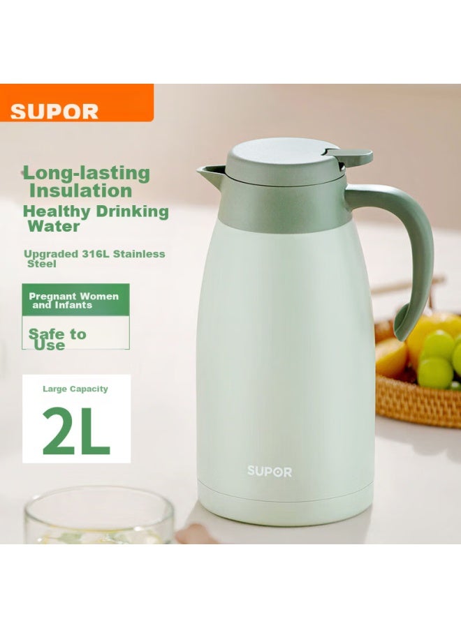 Supor Insulated Bottle, Large Capacity For Home Use, 316l Stainless Steel Vacuum Thermos, Hot Water Kettle, Warm Water Bottle, Boiling Water Bottle, 2.0l - Image 1