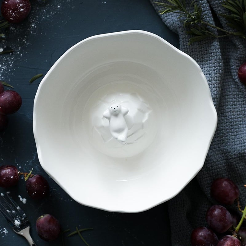 Ceramic Polar Bear Snack Bowl 1000ml For Dessert Salad Soup Kitchen Dining - Image 5