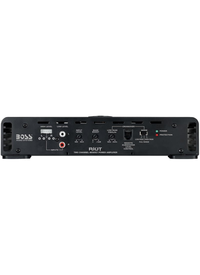 BOSS AUDIO SYSTEMS Car Audio Stereo Amplifier R4002 Riot Series – 800 High Output, 2 Channel, Class A-B, 2,4 Ohm, Low/High Level Inputs, High/Low Pass Crossover, Full Range, Bridgeable, Subwoofer  - Image 2
