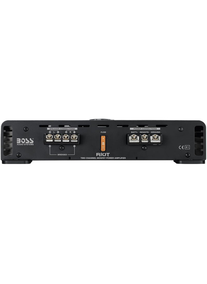 BOSS AUDIO SYSTEMS Car Audio Stereo Amplifier R4002 Riot Series – 800 High Output, 2 Channel, Class A-B, 2,4 Ohm, Low/High Level Inputs, High/Low Pass Crossover, Full Range, Bridgeable, Subwoofer  - Image 4