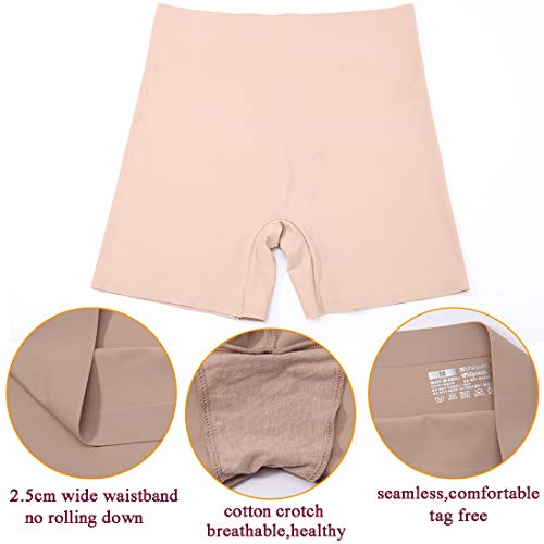 WOWENY Slip Shorts for Under Dresses Seamless Boy Shorts Underwear for Women Anti Chafing Thigh Bands (Beige, X-Large) - Image 4