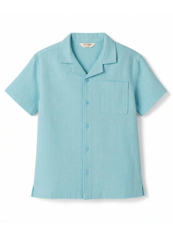 Primo Gino Primo Gino Woven 100% Cotton Resort Collar Dropped Shoulder Shirt - Light Blue