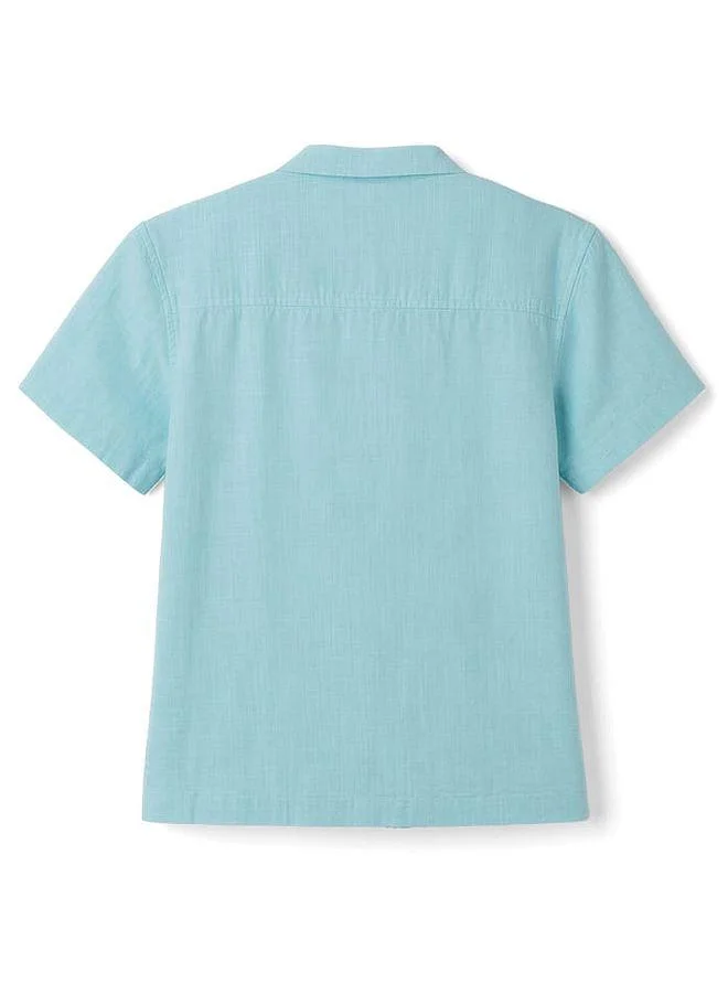 Primo Gino Primo Gino Woven 100% Cotton Resort Collar Dropped Shoulder Shirt - Light Blue