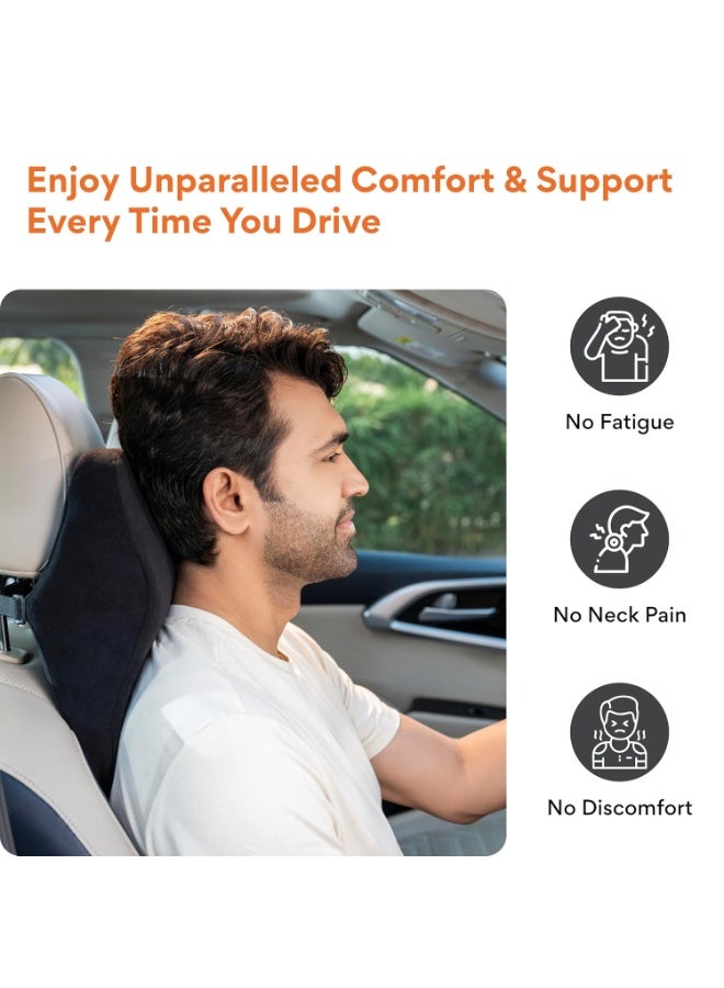 FOVERA Car Neck Rest Pillow | Memory Foam Neck Pillow for Car, Car Seat Head Rest Cushion for Neck & Cervical Support - Relieves Neck Pain (Medium, Black, Pack of 1) - Image 3