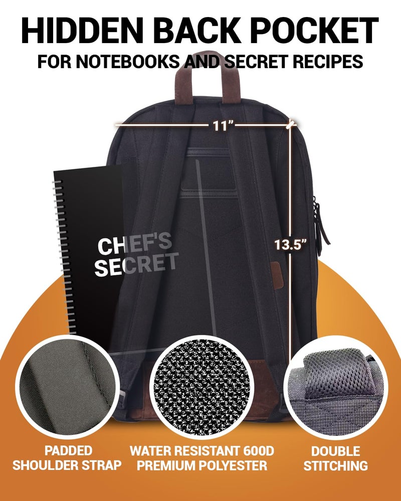 Chef Sac Chef Knife Backpack, Professional Knife Bag for Chefs and Culinary Students, Heritage Design, Reinforced Handles, YKK Zippers, Secure Knife Retention Panels, Durable Water-Resistant Fabric (Black) - Image 5