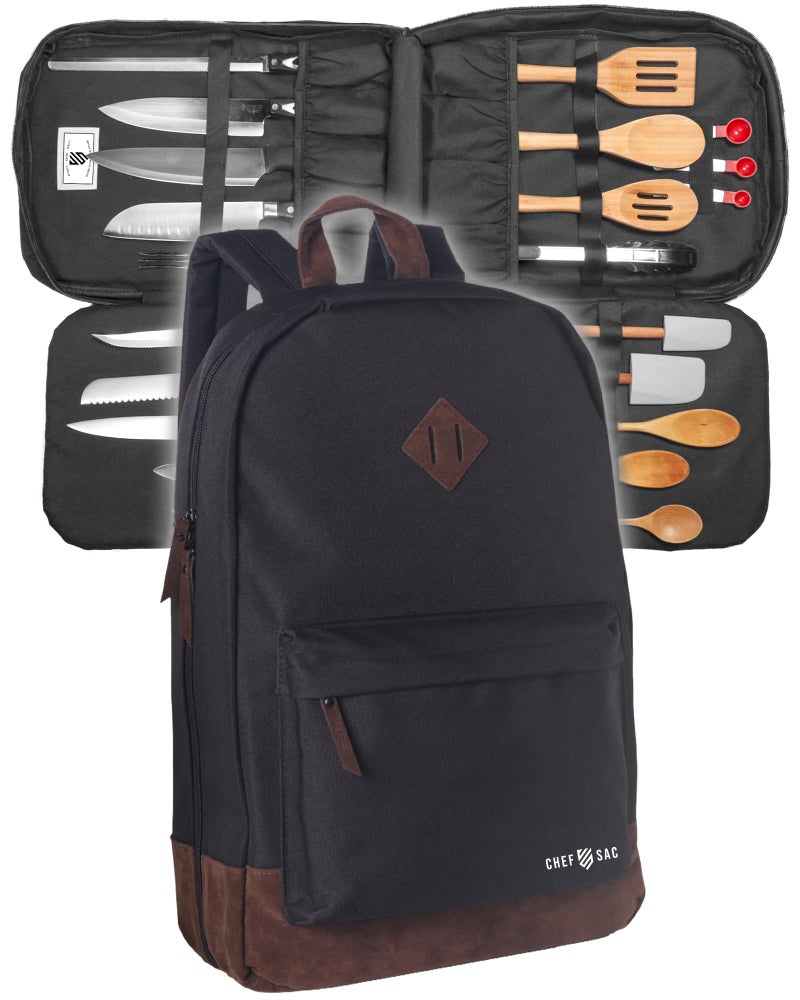 Chef Sac Chef Knife Backpack, Professional Knife Bag for Chefs and Culinary Students, Heritage Design, Reinforced Handles, YKK Zippers, Secure Knife Retention Panels, Durable Water-Resistant Fabric (Black) - Image 1