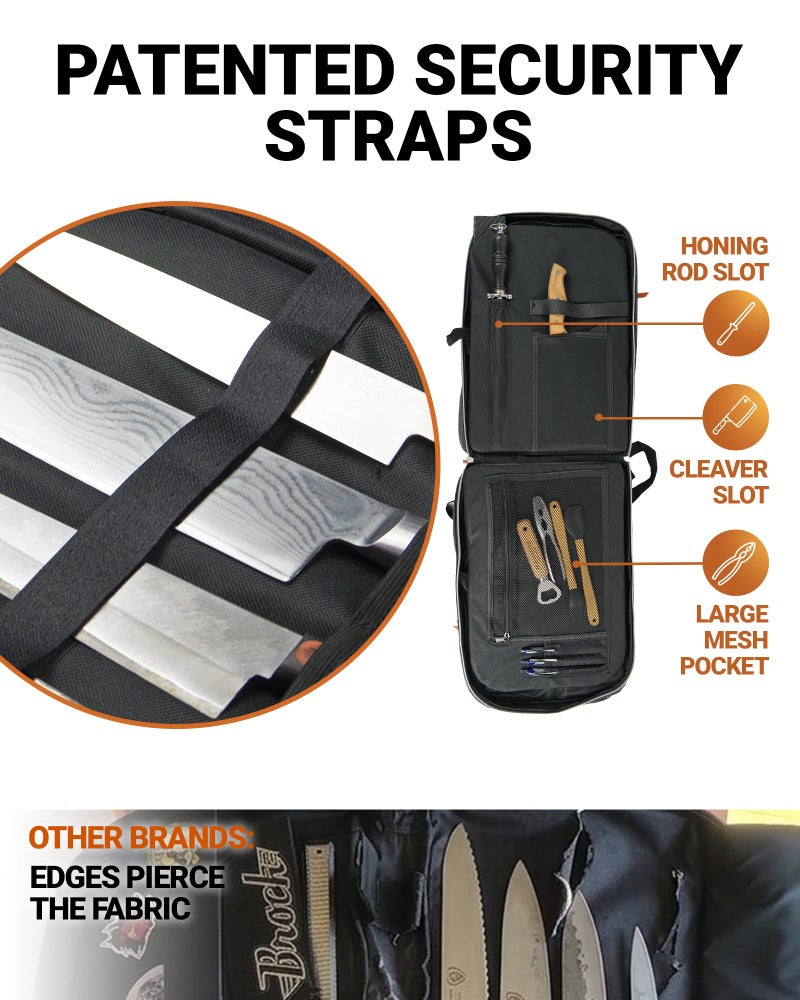 Chef Sac Chef Knife Backpack, Professional Knife Bag for Chefs and Culinary Students, Heritage Design, Reinforced Handles, YKK Zippers, Secure Knife Retention Panels, Durable Water-Resistant Fabric (Black) - Image 3
