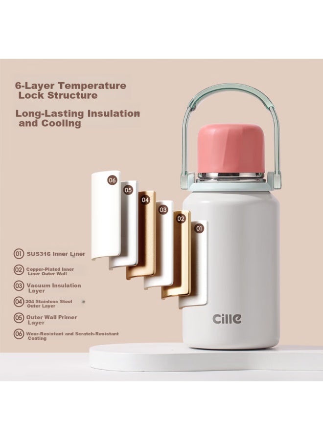 Cille Large Capacity Insulated Outdoor Tea Bottle 316 Stainless Steel Portable Student Straw Cup Double Drinking Water Bottle For Men And Women - Image 3