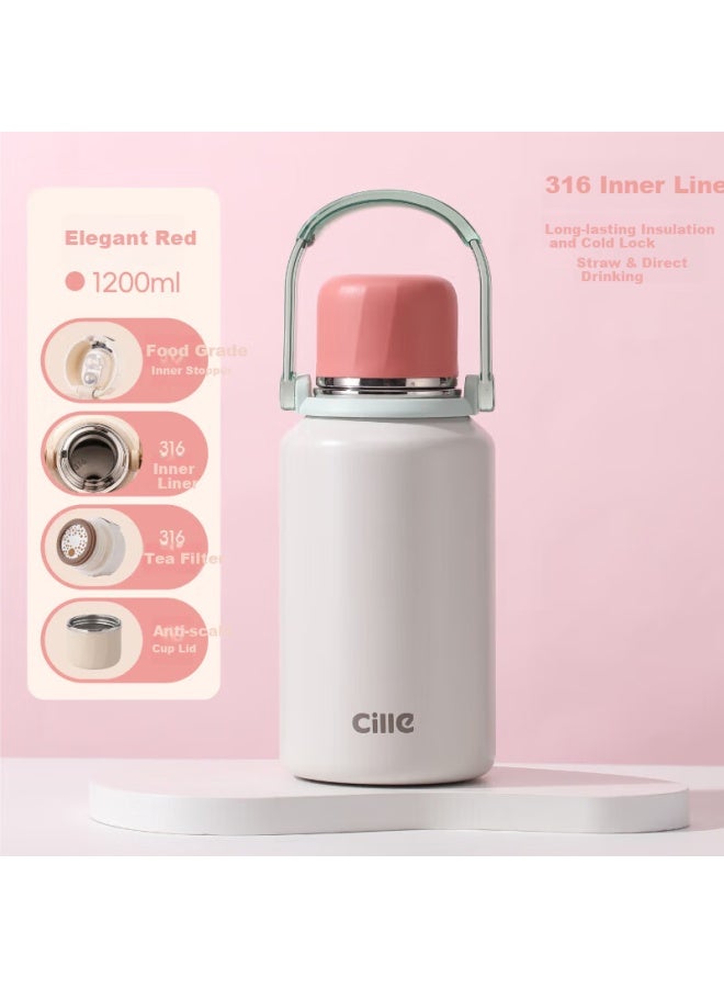 Cille Large Capacity Insulated Outdoor Tea Bottle 316 Stainless Steel Portable Student Straw Cup Double Drinking Water Bottle For Men And Women - Image 1