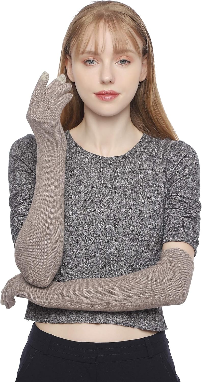 F Flammi Flammi Women Knit Long Gloves Touchscreen Wool Blended Arm Warmers with Fingers Winter Warm Gloves - Image 1