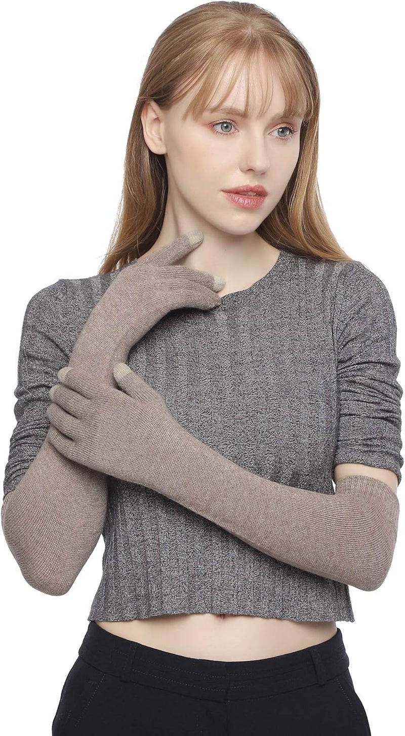 F Flammi Flammi Women Knit Long Gloves Touchscreen Wool Blended Arm Warmers with Fingers Winter Warm Gloves - Image 4