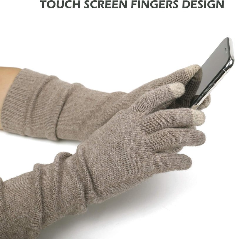 F Flammi Flammi Women Knit Long Gloves Touchscreen Wool Blended Arm Warmers with Fingers Winter Warm Gloves - Image 3