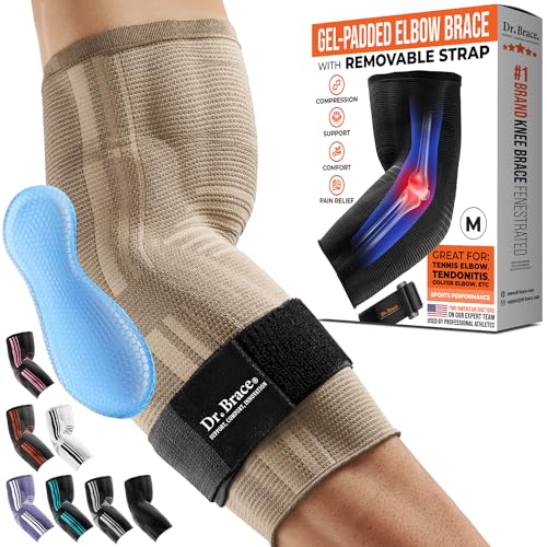 DR. BRACE® Elite Elbow Brace Support, Breathable Elbow Compression Sleeve with Gel Pad for Golfer's, Tennis Elbow & Tendonitis Treatment & Pain Relief 2024 (Nude (Beige), Medium) - Image 1