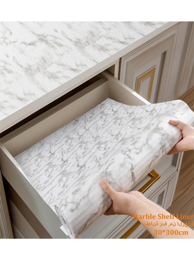 بطانة رفوف رخامية لخزائن المطبخ، حصيرة بطانة أدراج غير لاصقة، بطانة خزائن مقاومة للماء والانزلاق، بطانات ثلاجة قابلة للغسل، حصيرة أدراج زخرفية لرفوف المطبخ وغرفة الطعام، حصائر مقاومة للرطوبة والزيت لتنظيم التخزين (30×300 سم) - Image 1
