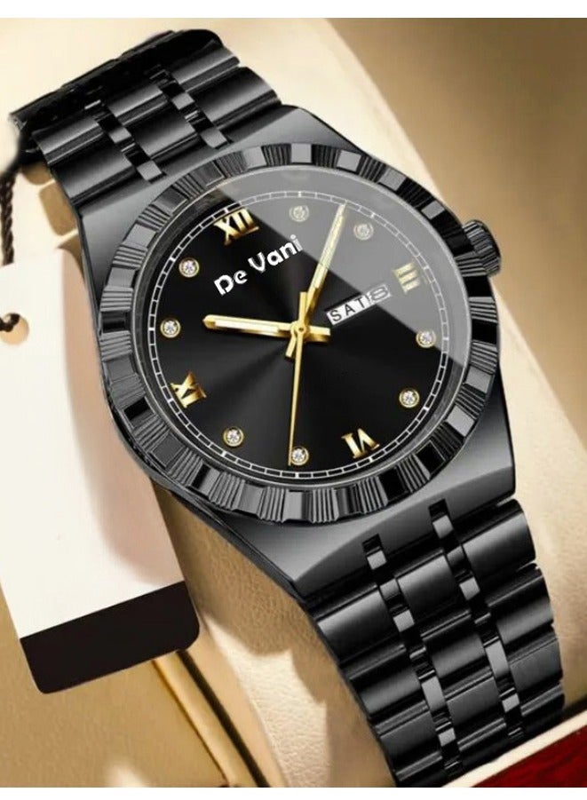 دي فاني ساعة يد للرجال ستانلس ستيل أنالوج بعقارب مع قلم معدن هدية - Image 2